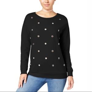 Ultra Flirt Black With Silver Grommets Sweatshirt Size Large